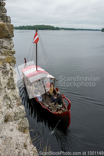 Image of Boat at Koknese castle ruins. 