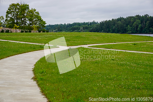 Image of Stones and meadow in Koknese in the park Garden of Destinies in 