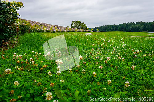 Image of Stones and meadow in Koknese in the park Garden of Destinies in 