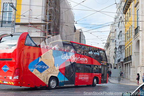 Image of Touristic sightseeing bus in Lisbon