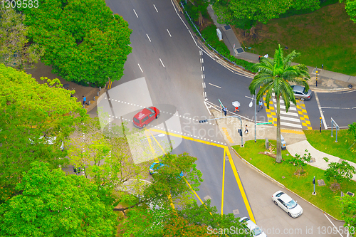 Image of Singapore aerial view road traffic