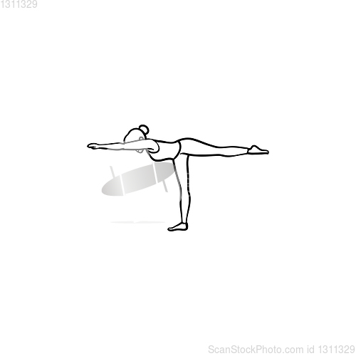 Image of Woman doing yoga pose hand drawn outline doodle icon.
