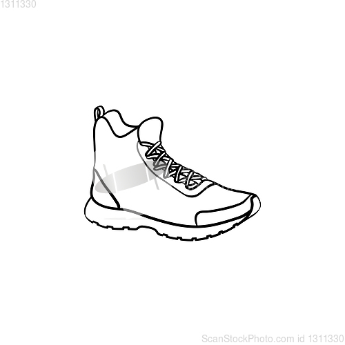 Image of Hiking boot hand drawn outline doodle icon.