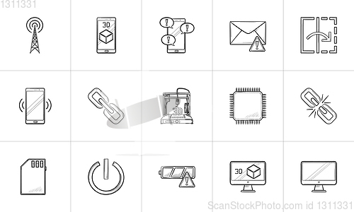 Image of Technology hand drawn outline doodle icon set.