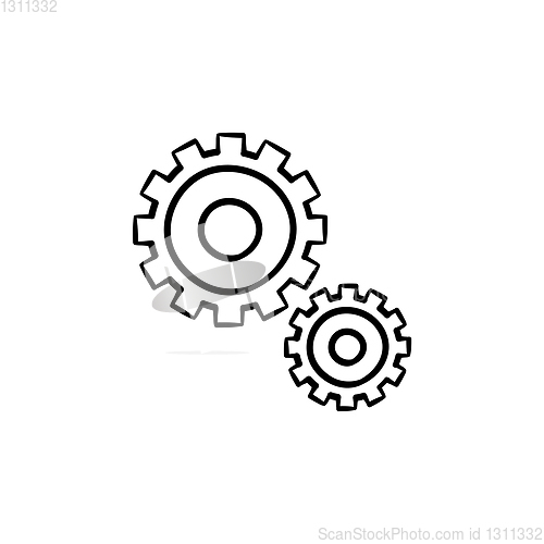 Image of Set of two gears hand drawn outline doodle icon.