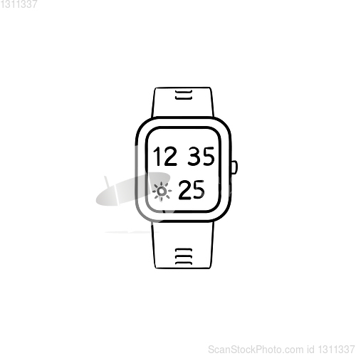 Image of Smart watch hand drawn outline doodle icon.