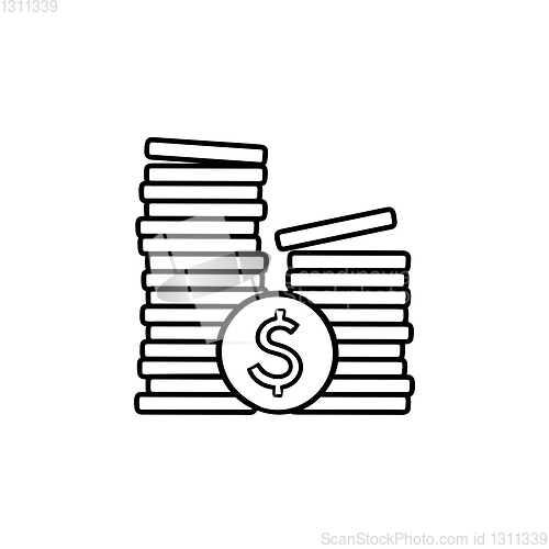 Image of Two piles of coins hand drawn outline doodle icon.