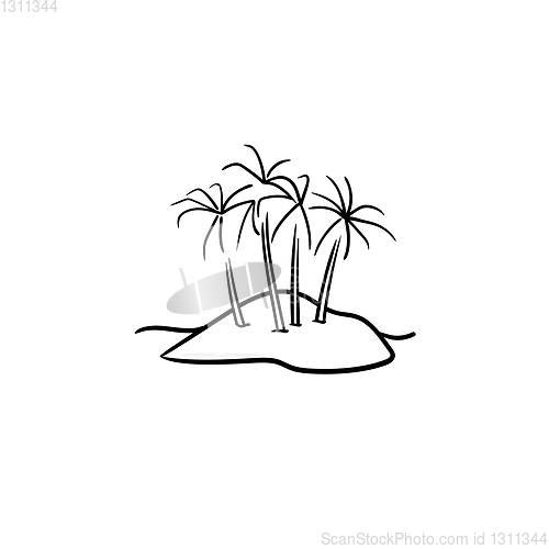 Image of Island with palm trees hand drawn outline doodle icon.