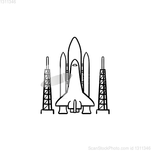 Image of Space shuttle hand drawn outline doodle icon.