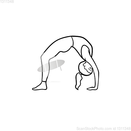 Image of Woman in yoga bridge pose hand drawn outline doodle icon.