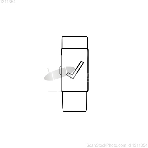 Image of Smartwatch with check mark hand drawn outline doodle icon.