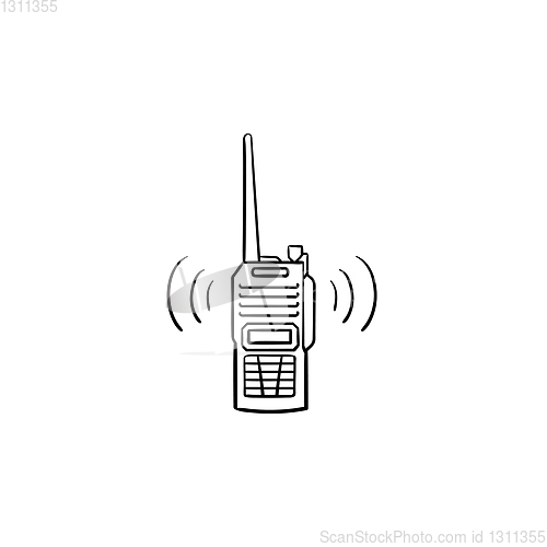 Image of Radio set with antenna hand drawn outline doodle icon.