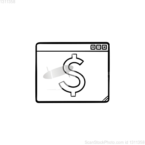 Image of Browser window with dollar sign hand drawn outline doodle icon.