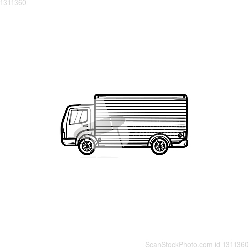 Image of Delivery truck hand drawn outline doodle icon.