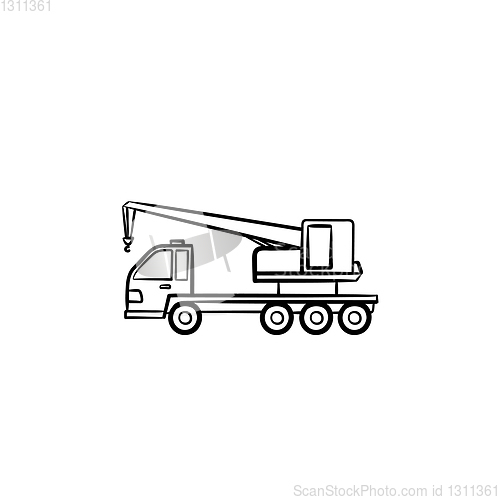 Image of Crane truck hand drawn outline doodle icon.