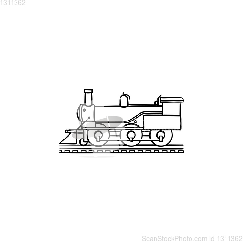 Image of Vintage locomotive hand drawn outline doodle icon.