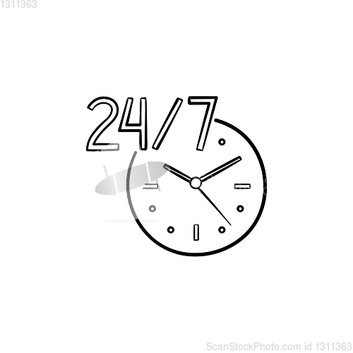 Image of 24-7 open service hand drawn outline doodle icon.