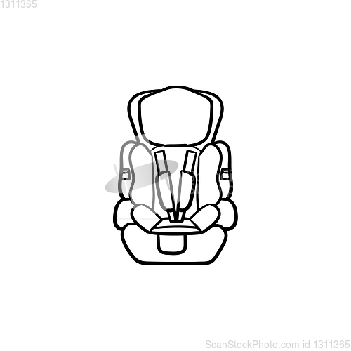 Image of Baby car seat hand drawn outline doodle icon.