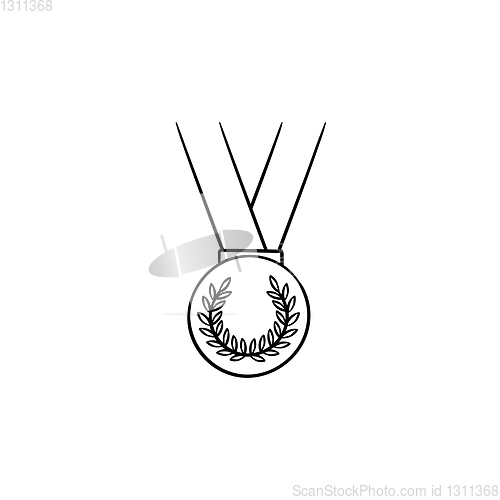 Image of Medal with ribbon hand drawn outline doodle icon.