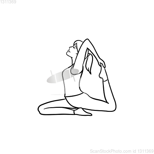 Image of Woman in yoga king pigeon pose hand drawn outline doodle icon