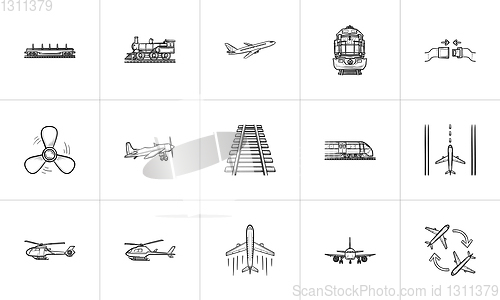 Image of Transport hand drawn outline doodle icon set.