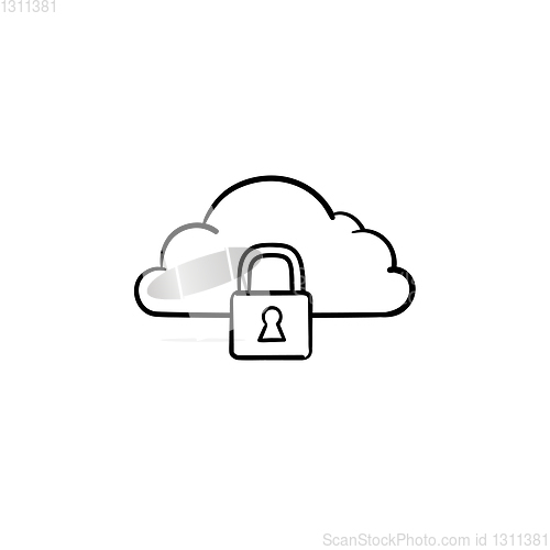 Image of Cloud with padlock hand drawn outline doodle icon.
