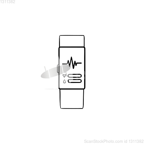 Image of Smart watch with heart rate hand drawn outline doodle icon.