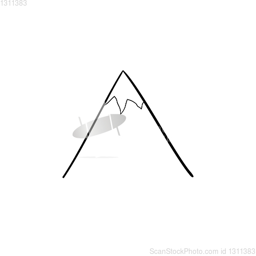 Image of Snow mountain peak hand drawn outline doodle icon.