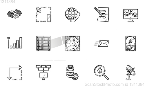 Image of Computer technology hand drawn outline doodle icon set.