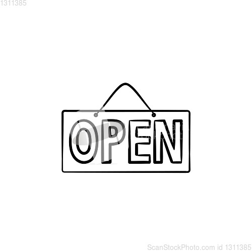 Image of Open sign drawn outline doodle icon.