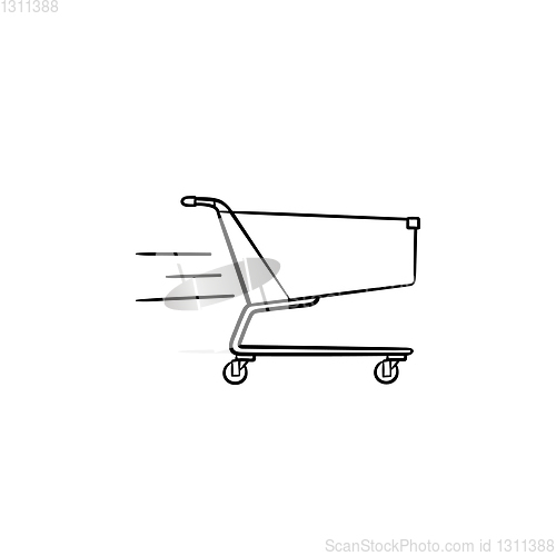 Image of Fast delivery shopping cart hand drawn outline doodle icon.