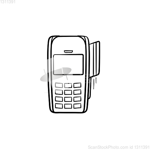 Image of POS terminal hand drawn outline doodle icon.