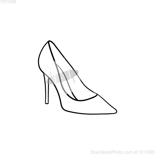 Image of High heel shoe hand drawn outline doodle icon.
