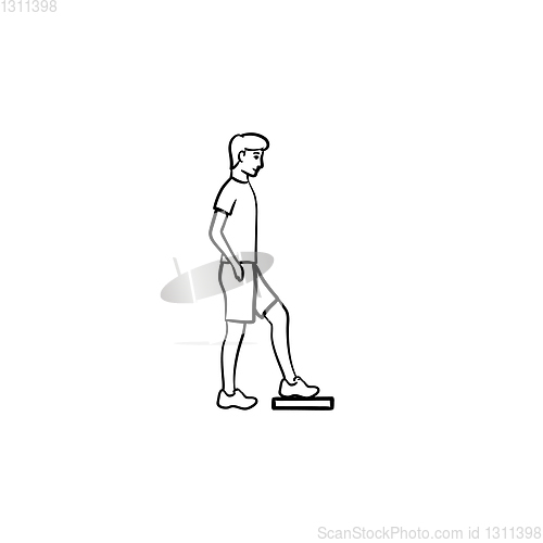 Image of Man doing step aerobics hand drawn outline doodle icon.