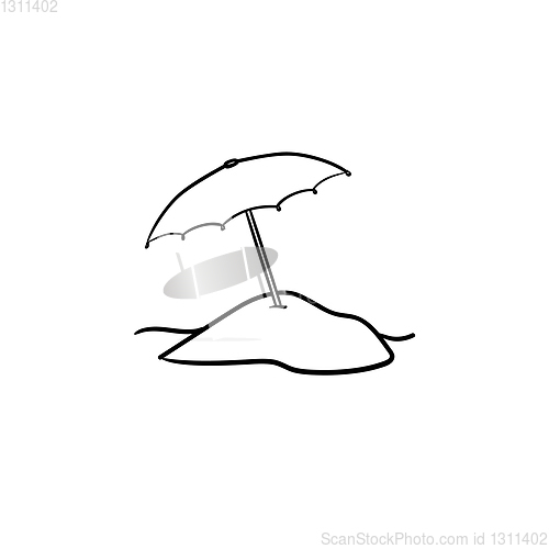 Image of Beach umbrella hand drawn outline doodle icon.