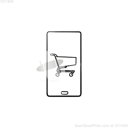 Image of Mobile shopping hand drawn outline doodle icon.