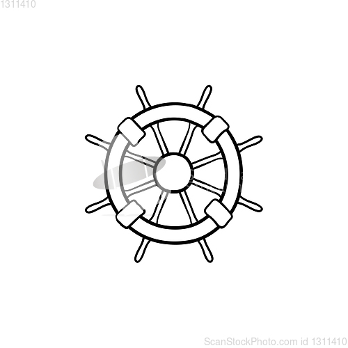 Image of Ship steering wheel hand drawn outline doodle icon.