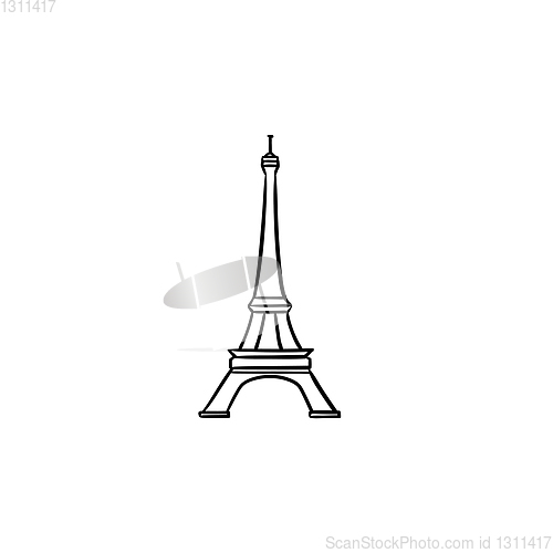 Image of Eiffel Tower hand drawn outline doodle icon.