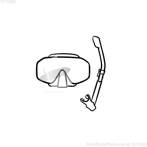 Image of Diving mask with snorkel hand drawn outline doodle icon.