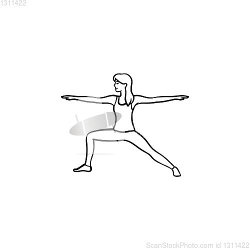 Image of Woman doing yoga hand drawn outline doodle icon.