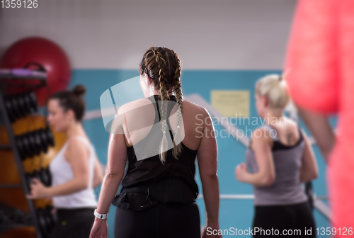 Image of sporty women doing aerobics exercises