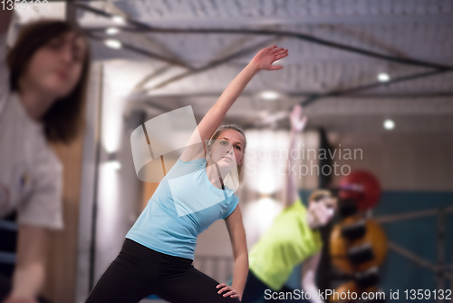 Image of sporty women doing aerobics exercises