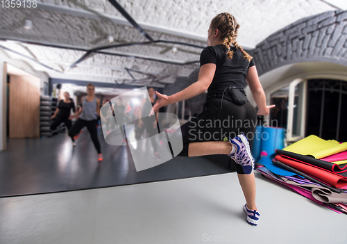 Image of sporty women doing aerobics exercises