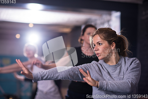 Image of sporty women doing aerobics exercises