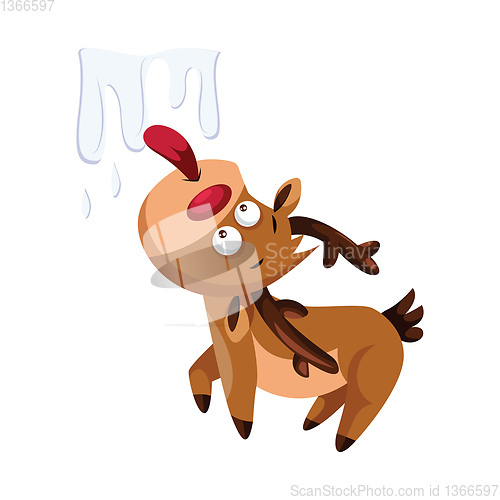 Image of Christmas deer licking an ice vector illustration on a white bac