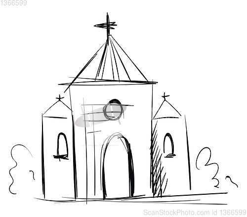 Image of Simple black and white  sketch of a church  vector illustration 