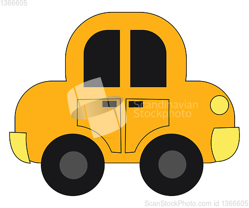Image of Drawing of a yellow toy car set on isolated white background vie