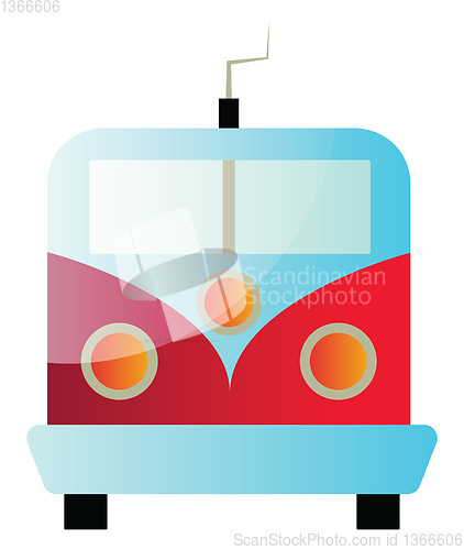 Image of Vector illustration of a front view of a red and blue train on w
