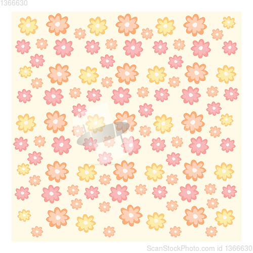 Image of Texture of yellow orange and pink flowers on pale background and