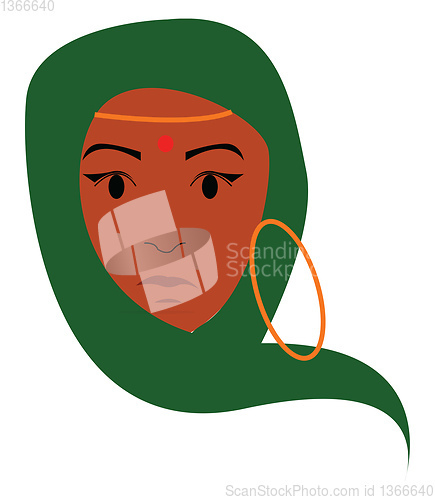 Image of A young Indian lady has covered her head with green saree and ha